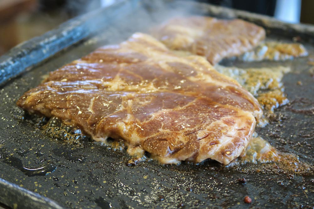 Close up of pork, Korean BBQ - Food in Seoul