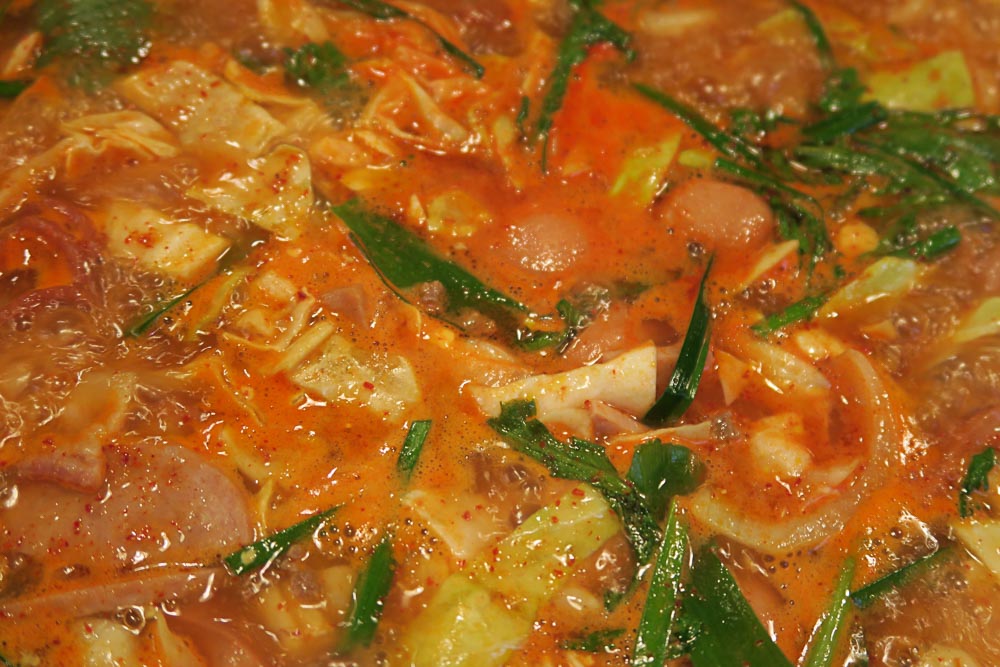 Cooked army stew close up - Food in Seoul