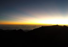 Sunset captured at the summit of Mount Kinabalu.