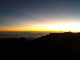 Sunset captured at the summit of Mount Kinabalu.
