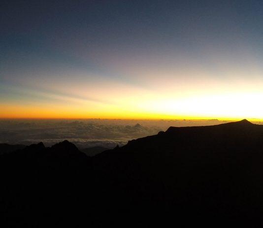 Sunset captured at the summit of Mount Kinabalu.