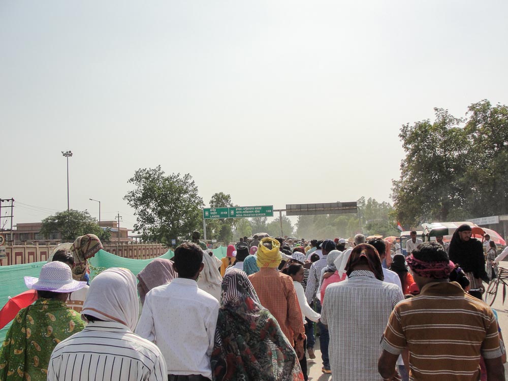 The queue at Wagah border, hot and crowded.