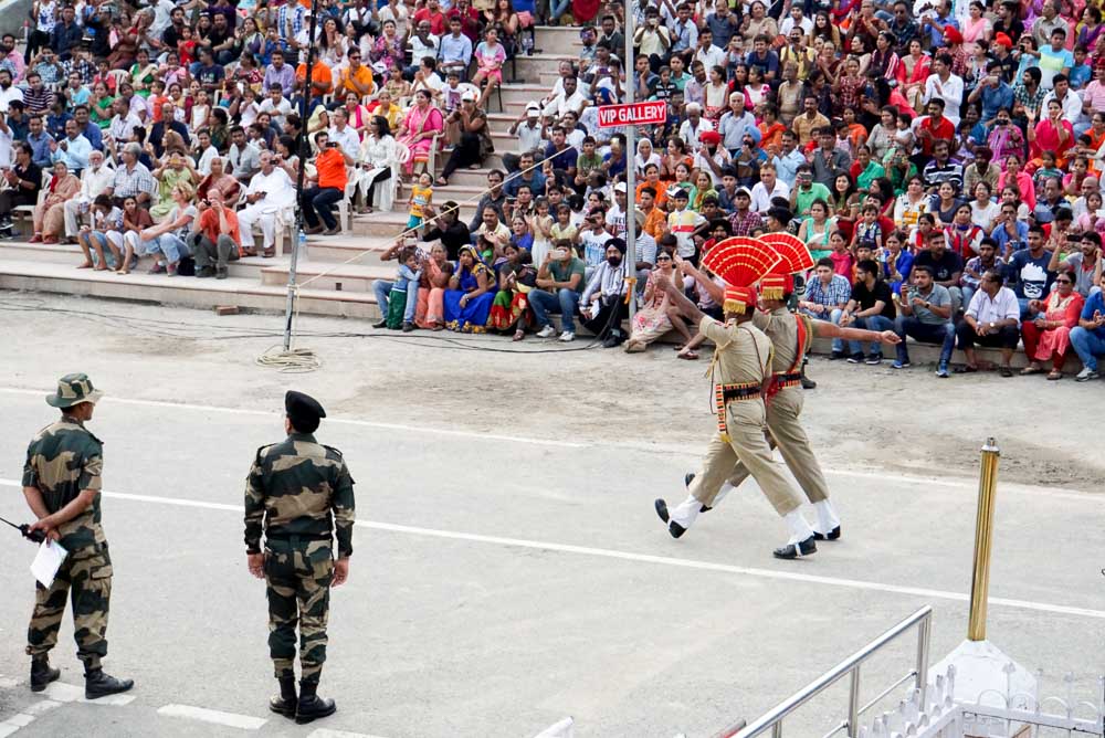 Soldiers marching at the Wagah Border Ceremony