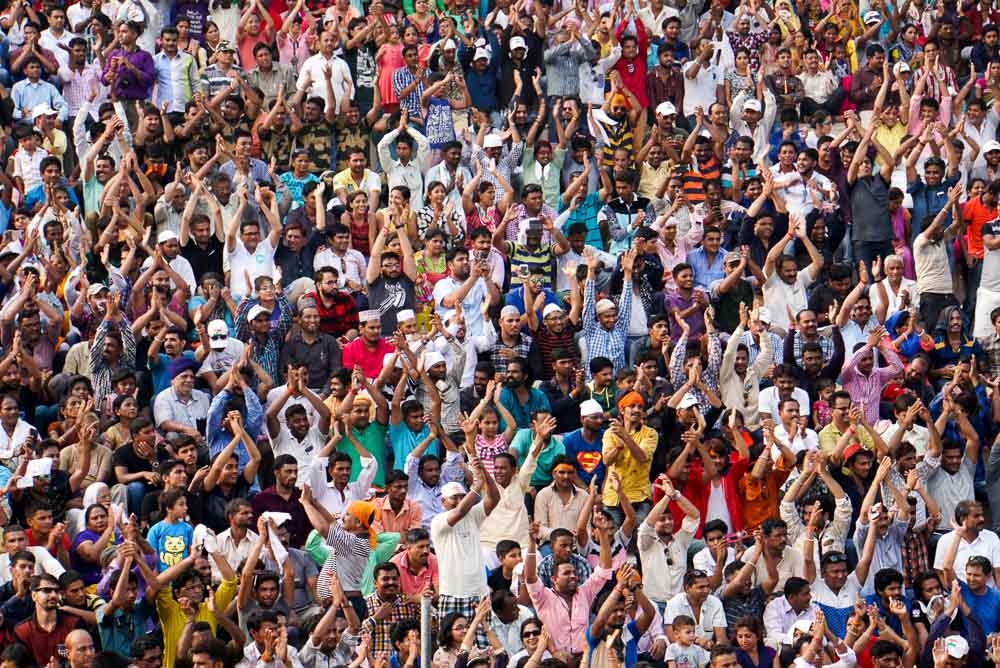 Locals cheering at the Wagah Border Ceremony