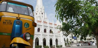 auto tuk tuk outside the St Thomas Cathedral Church in Chennai