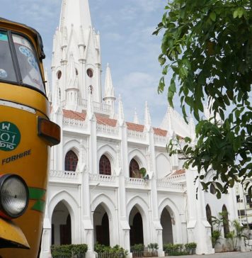 auto tuk tuk outside the St Thomas Cathedral Church in Chennai