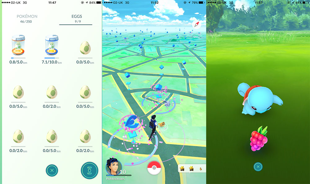 Pokemon screen grabs that show it encouraging people to walk and explore