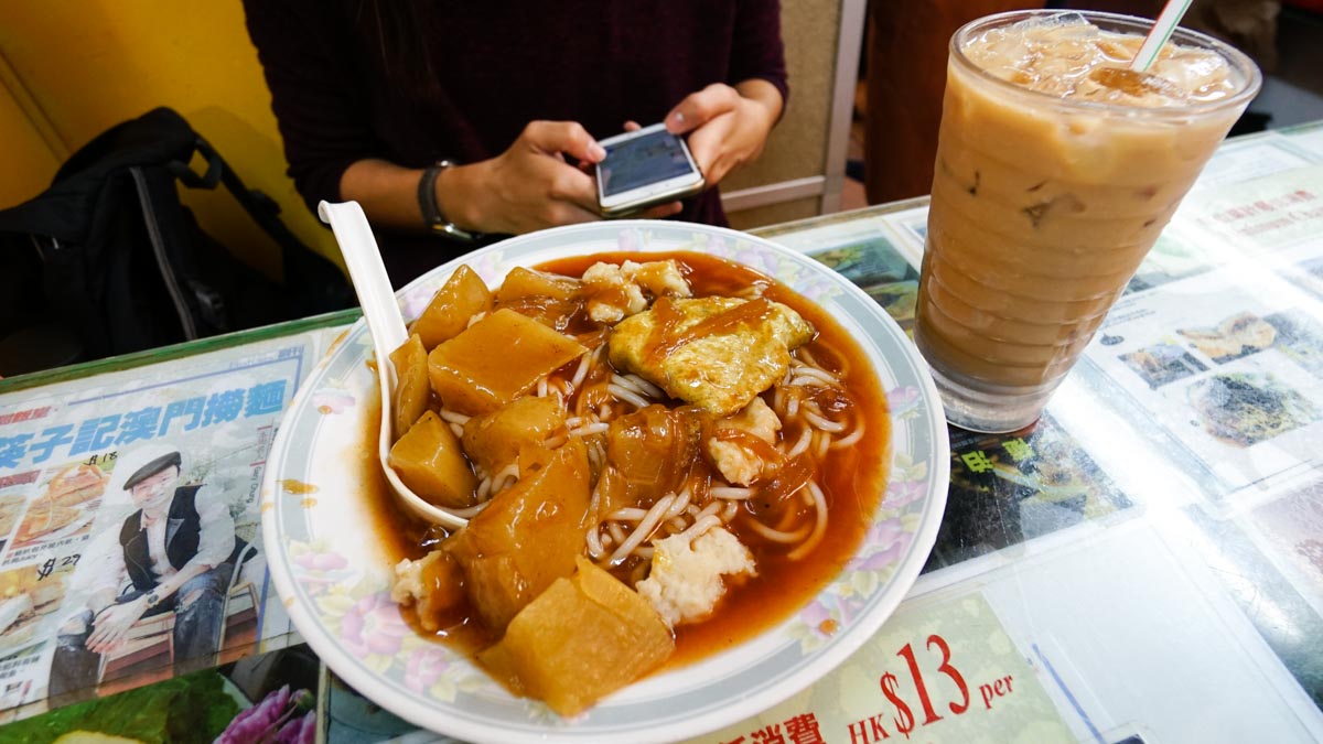 Soup noodles, radish, eggs, macanese fishcakes at Chopsticks Kee- hong kong food journey 7