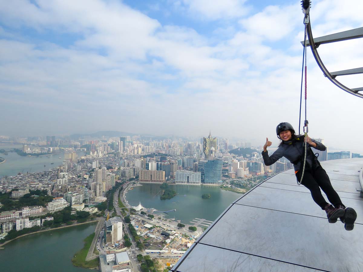 flying outside the Macau Tower-bungy