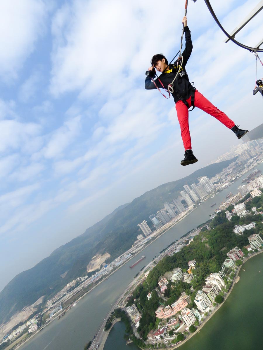 Hendric being a daredevil - Macau Tower Bungy