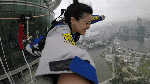 Rachel Bungy jumping off the macau tower