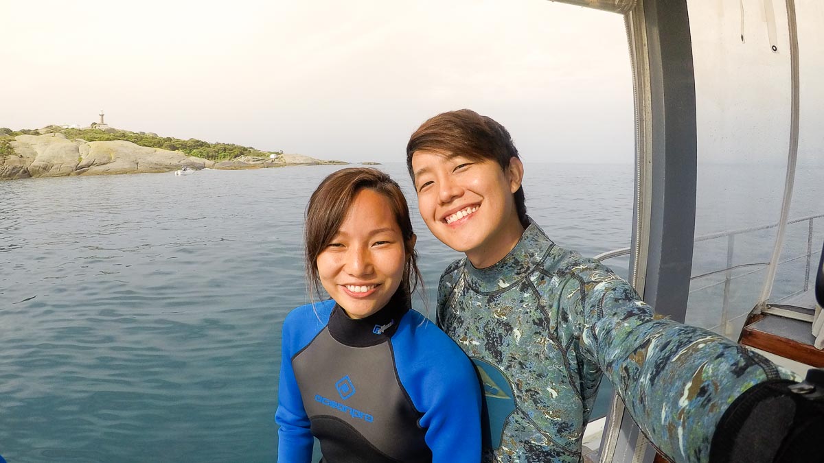 Hendric and Cherie on boat - Snorkelling with seals on Montague Island NSW Australia