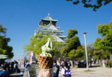 Matcha ice cream in front of Osaka Castle - JR Pass Japan Budget Itinerary
