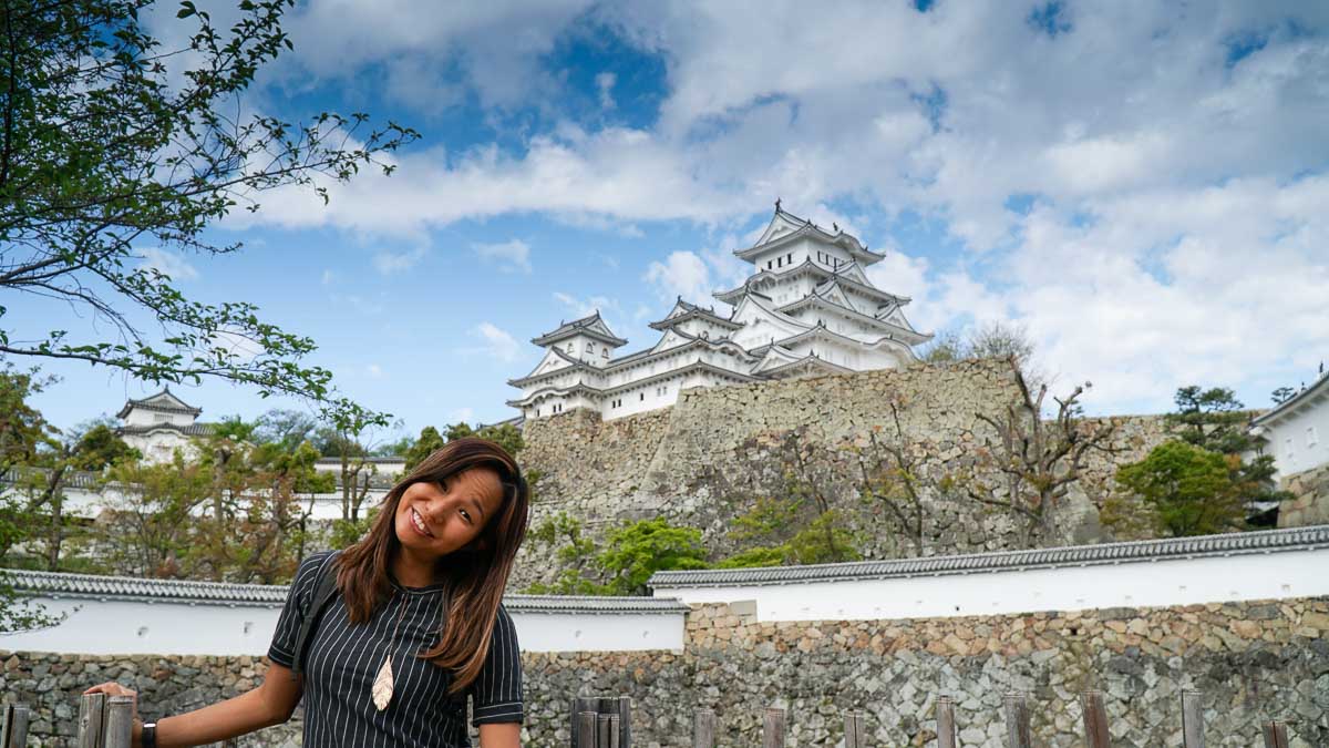 Cherie in front of Himeji Castle - Japan JR Pass Japan Budget Itinerary