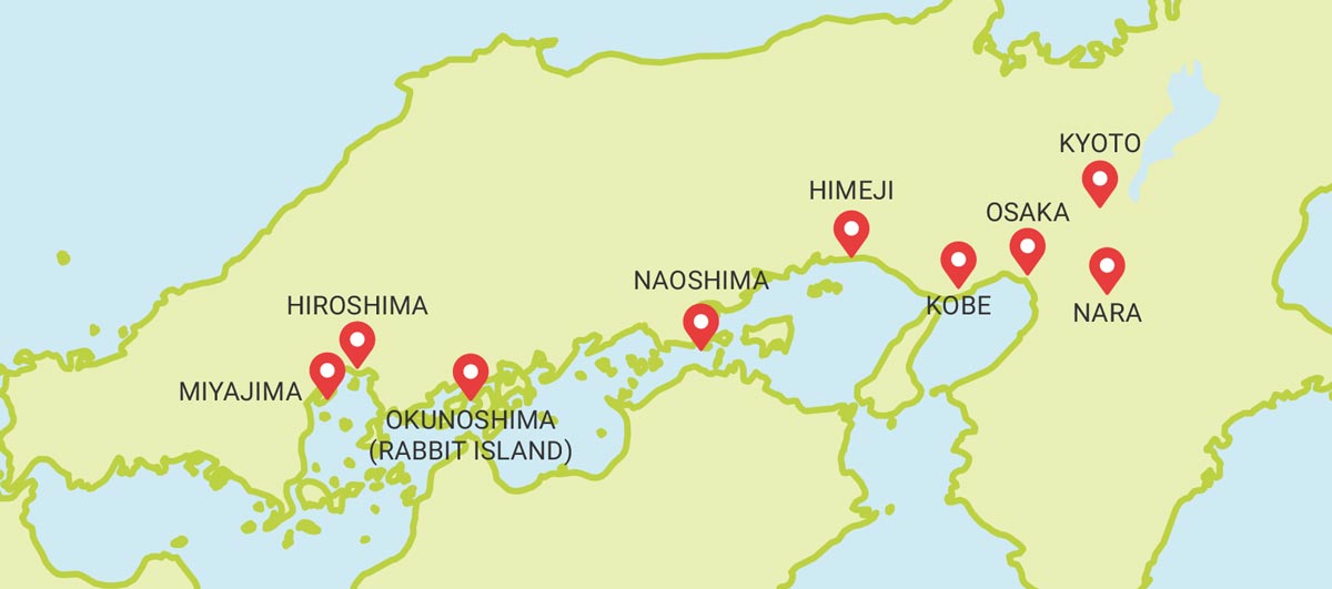 Japan Itinerary Kansai Hiroshima JR Pass - Map