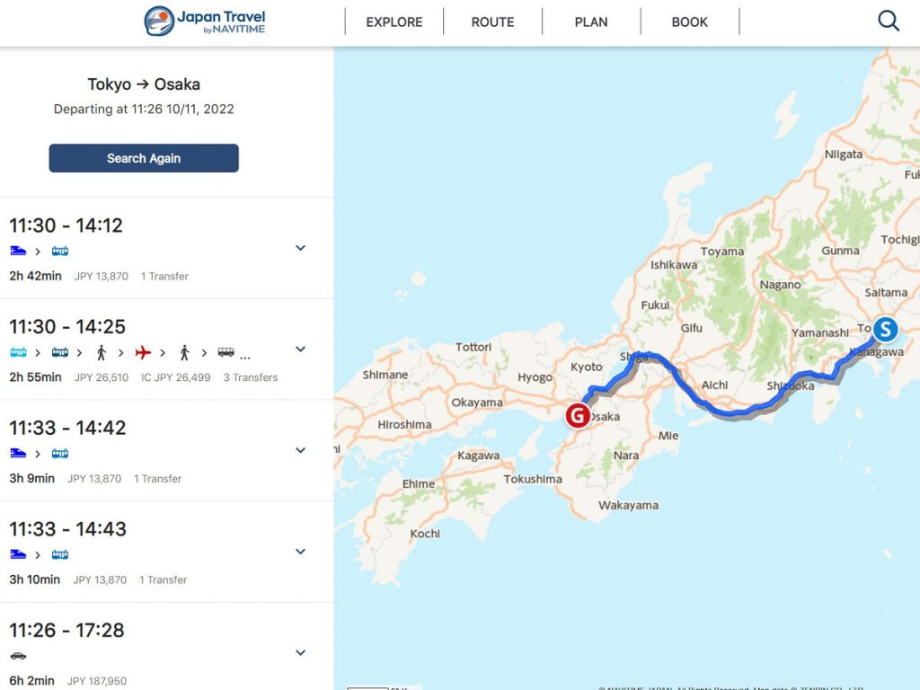 Train Routes on Japan Travel App - JR Pass Guide
