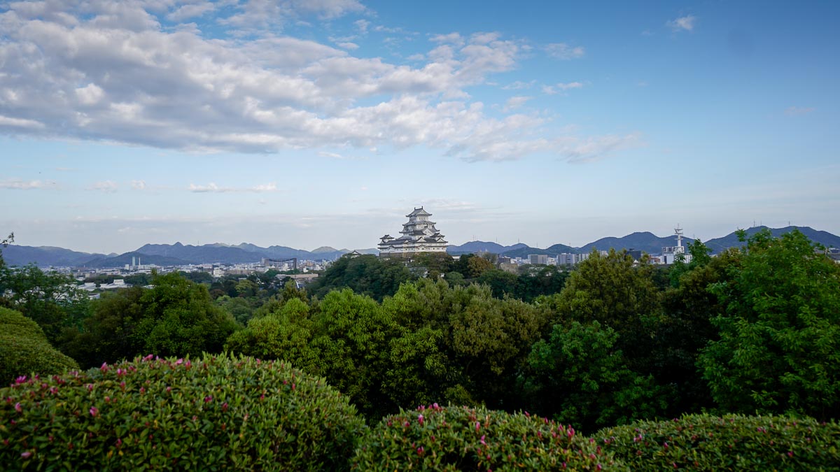 Himeji castle from the hill - Kansai Hiroshima JR Pass Japan Budget Itinerary