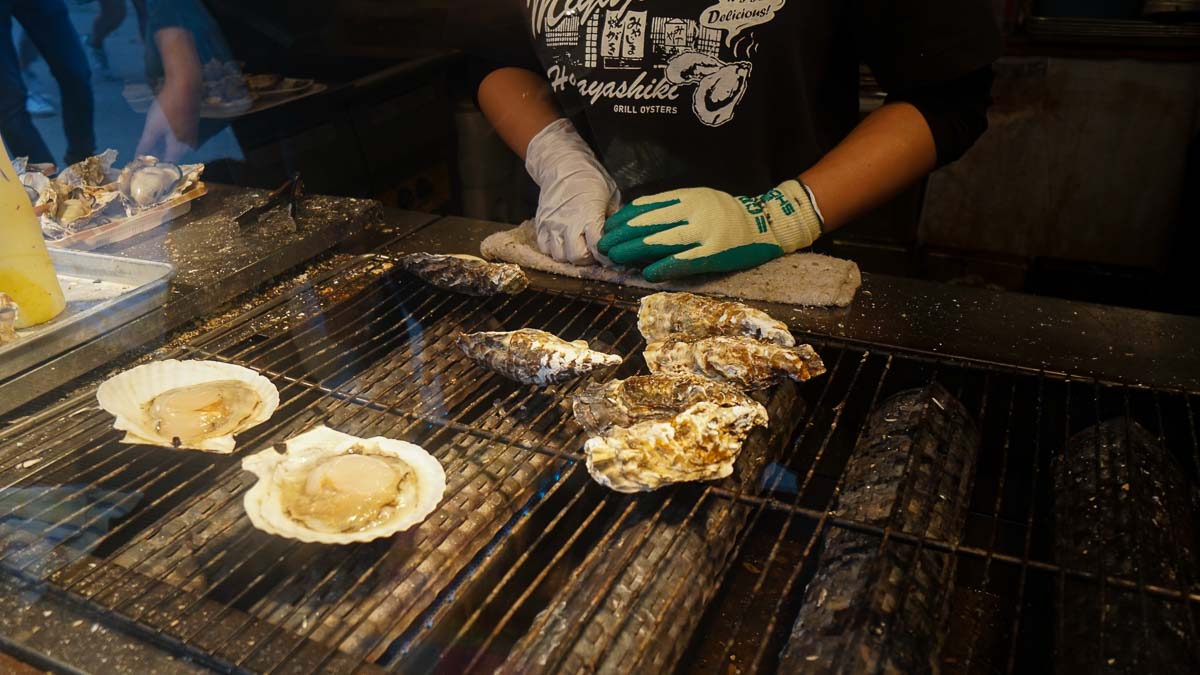 Oysters in Myajima - Kansai Hiroshima JR Pass Japan Budget Itinerary