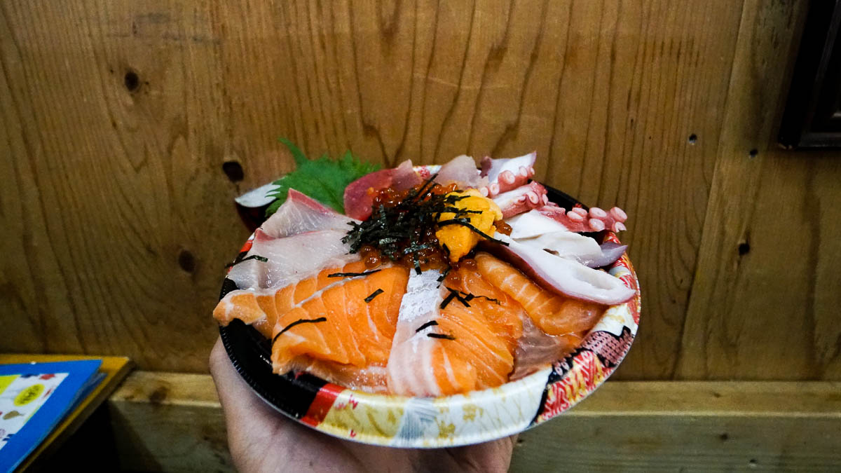 Fukahiro Salmon seafood bowl - Kansai-Hiroshima JR Pass Japan Budget Itinerary