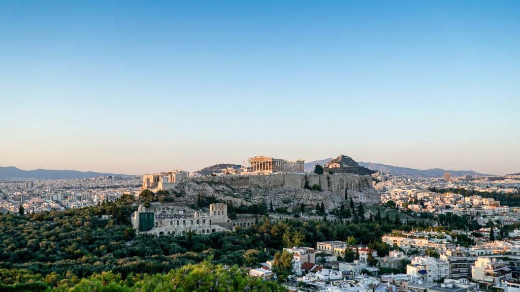 View of the Acropolis from Fillopaup Athens - Fly to Greece