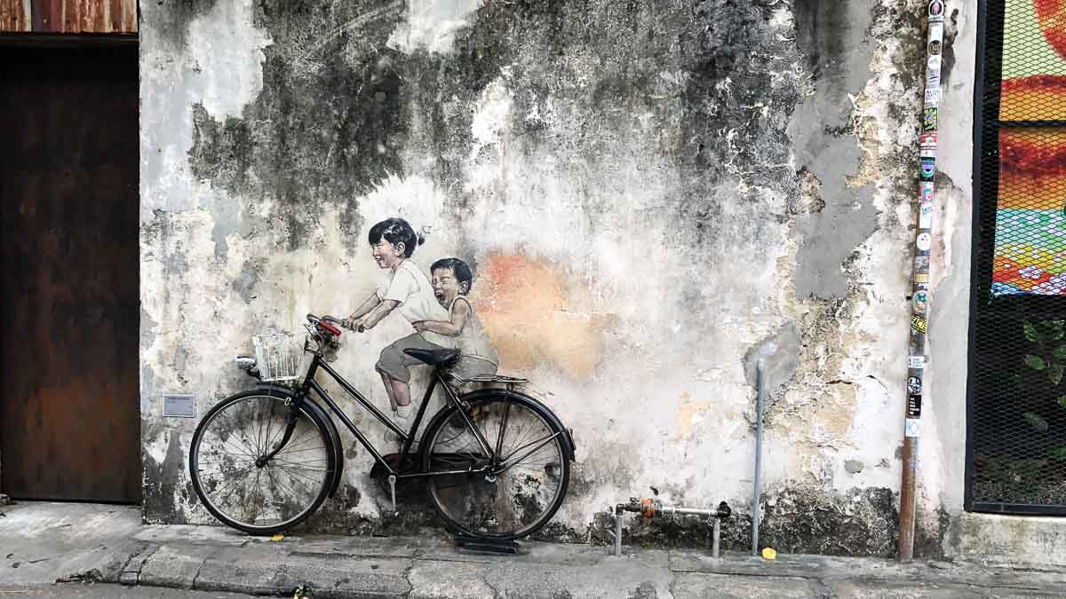 Little Children On A Bicycle Mural - Georgetown Street Art