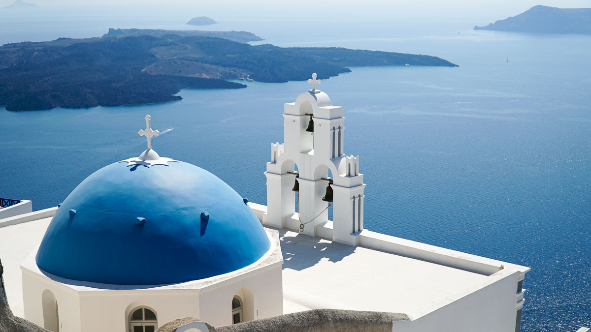 Three bells of Fira in Santorini - Greece Budget Guide