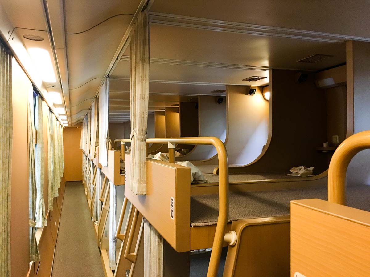 interior of the Sunrise Izumo train from Osaka to Tokyo - JR Pass Japan Budget Guide