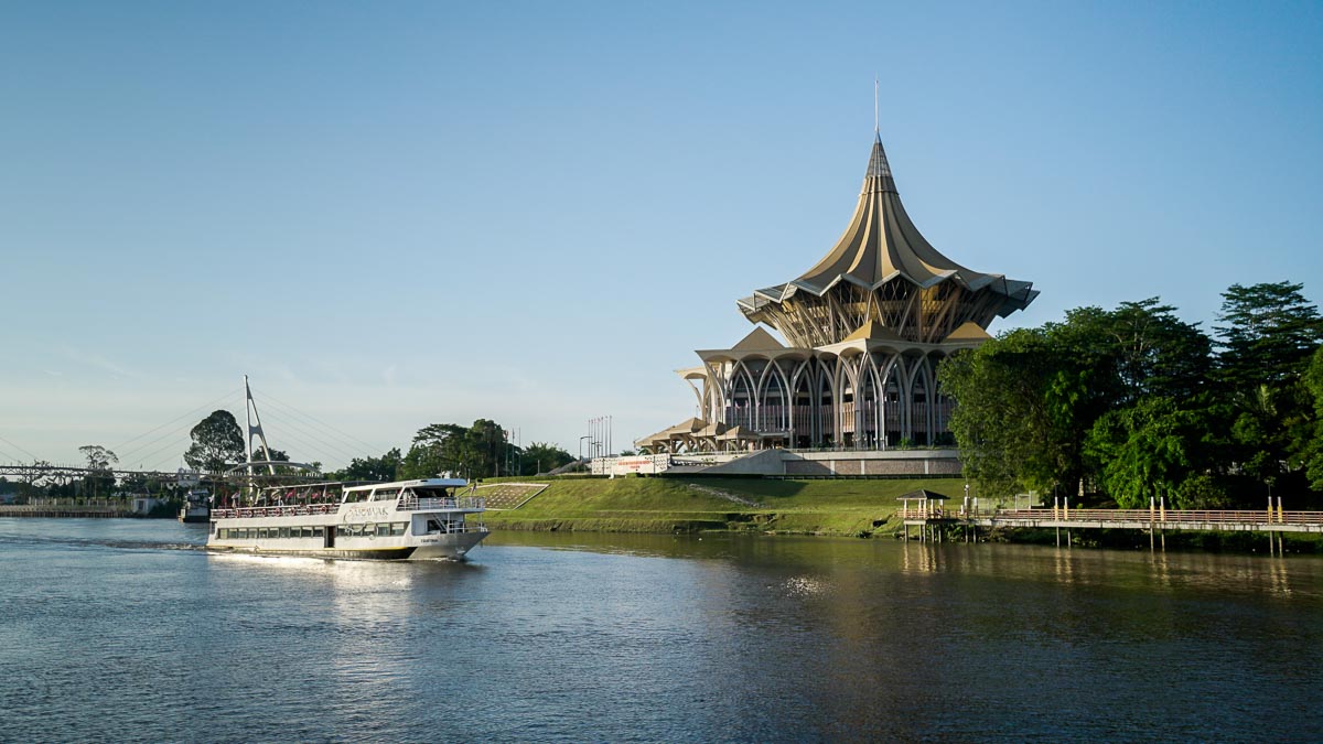 Waterfront with cruise passing - Kuching Itinerary