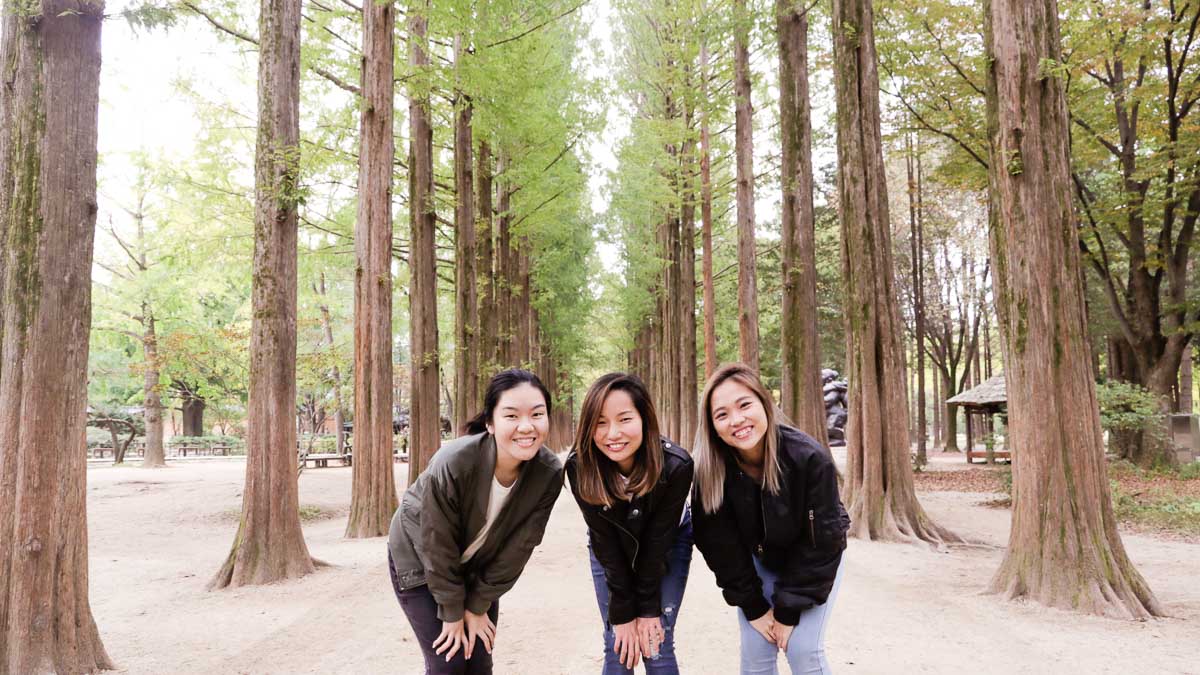 Wefie along the pine trees - Nami Island