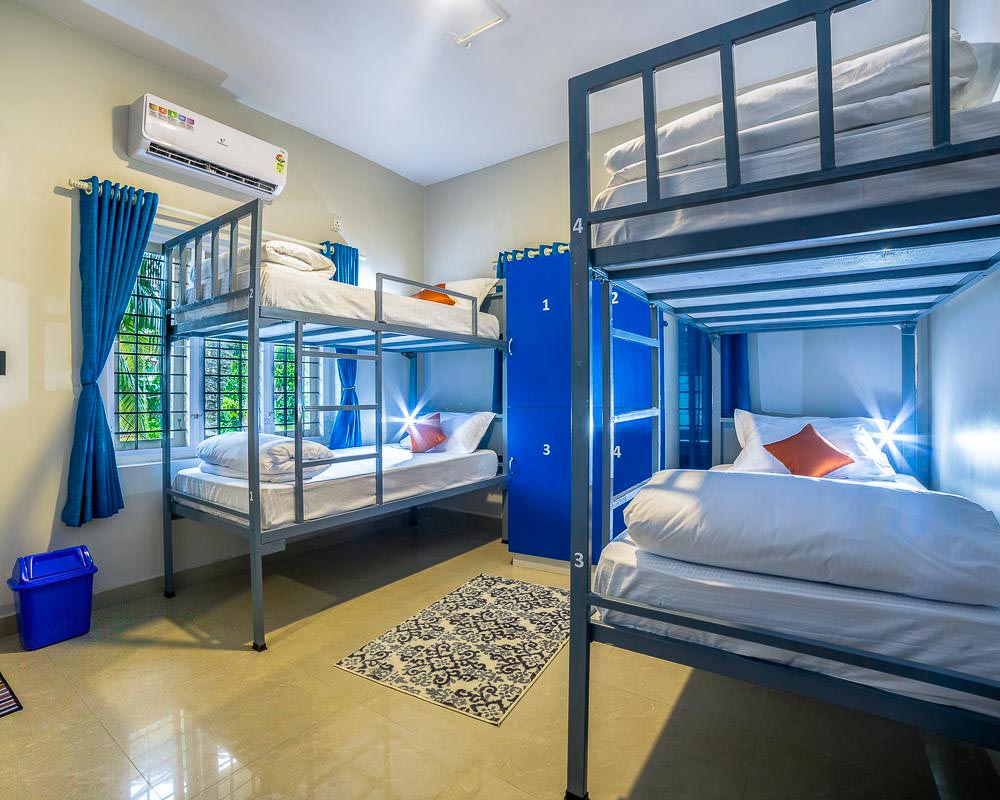 Zostel bedroom shared dorm - Kerala Itinerary