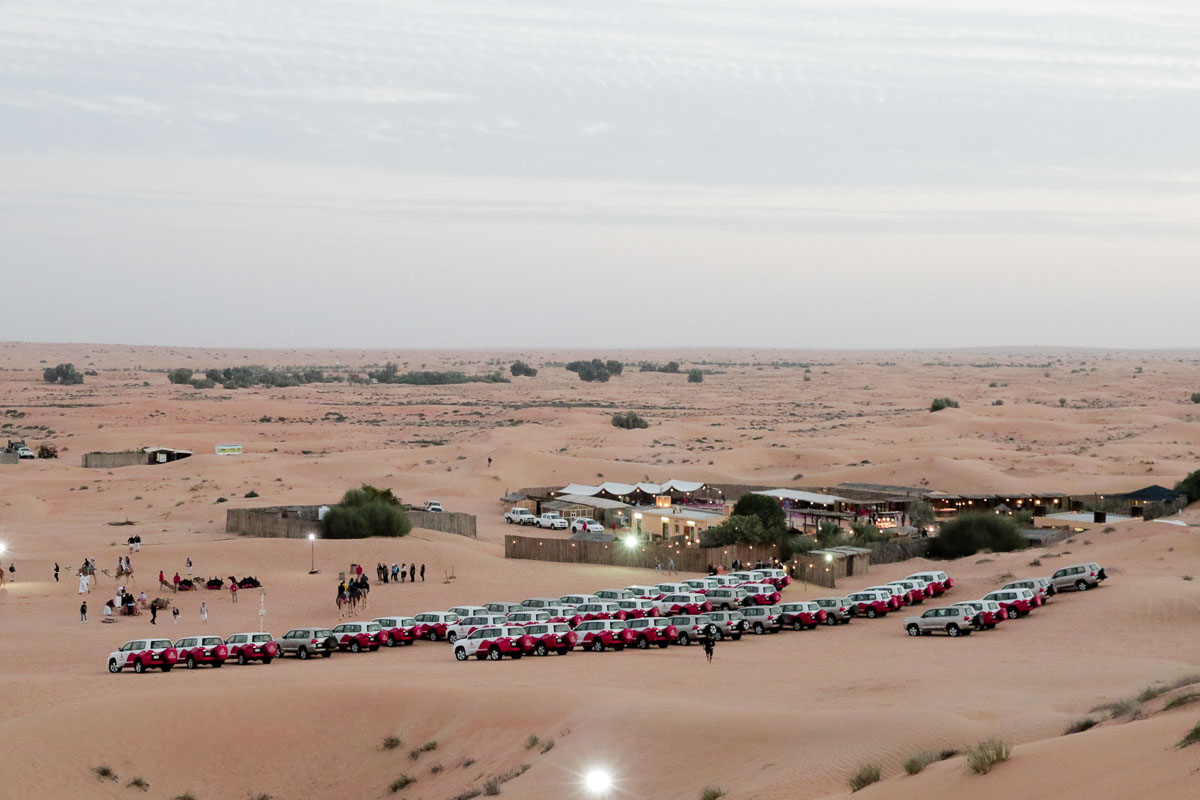 Cars parked outside the Bedouin Campsite - Dubai itinerary