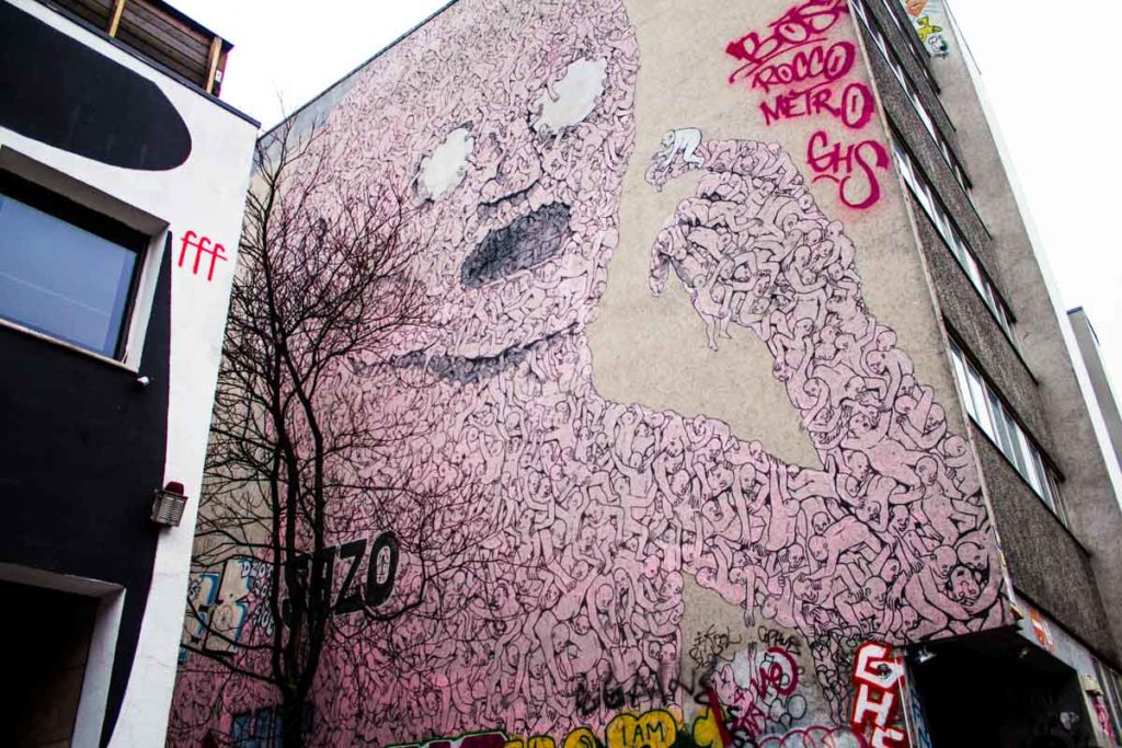 Blu's Pink Eater Mural- Berlin Iconic Street Art 
