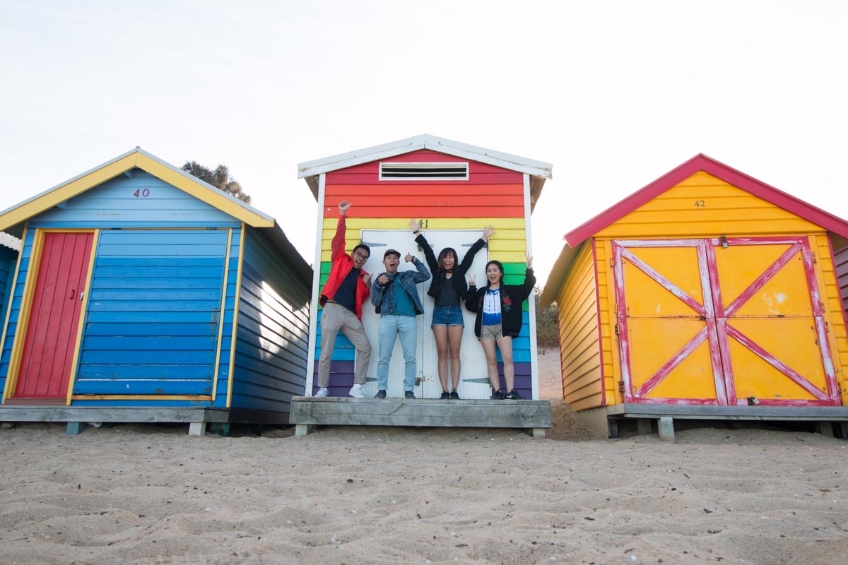 group photo at brighton beach - melbourne road trip