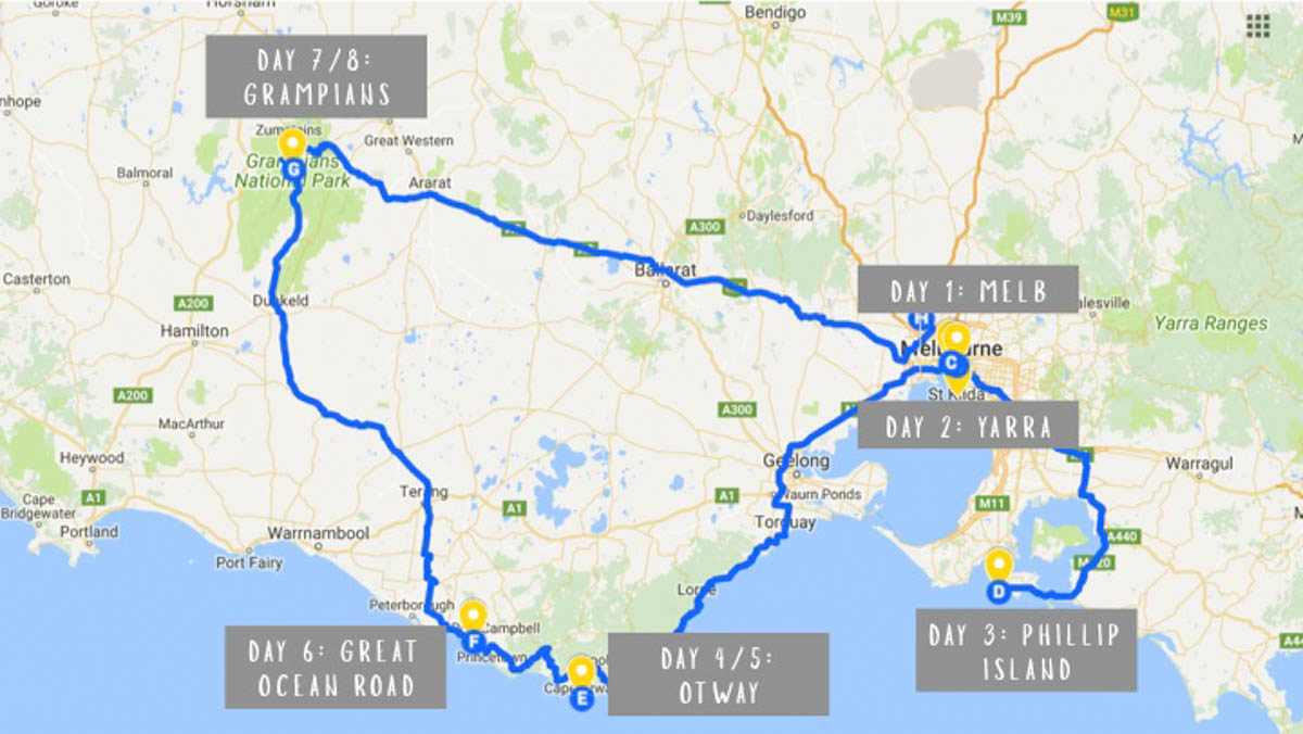 map - melbourne road trip