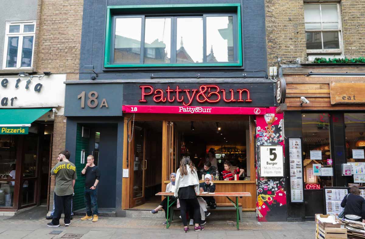 Entrance of Patty and Bun in London - Scotland Wales London Itinerary BritRail Pass