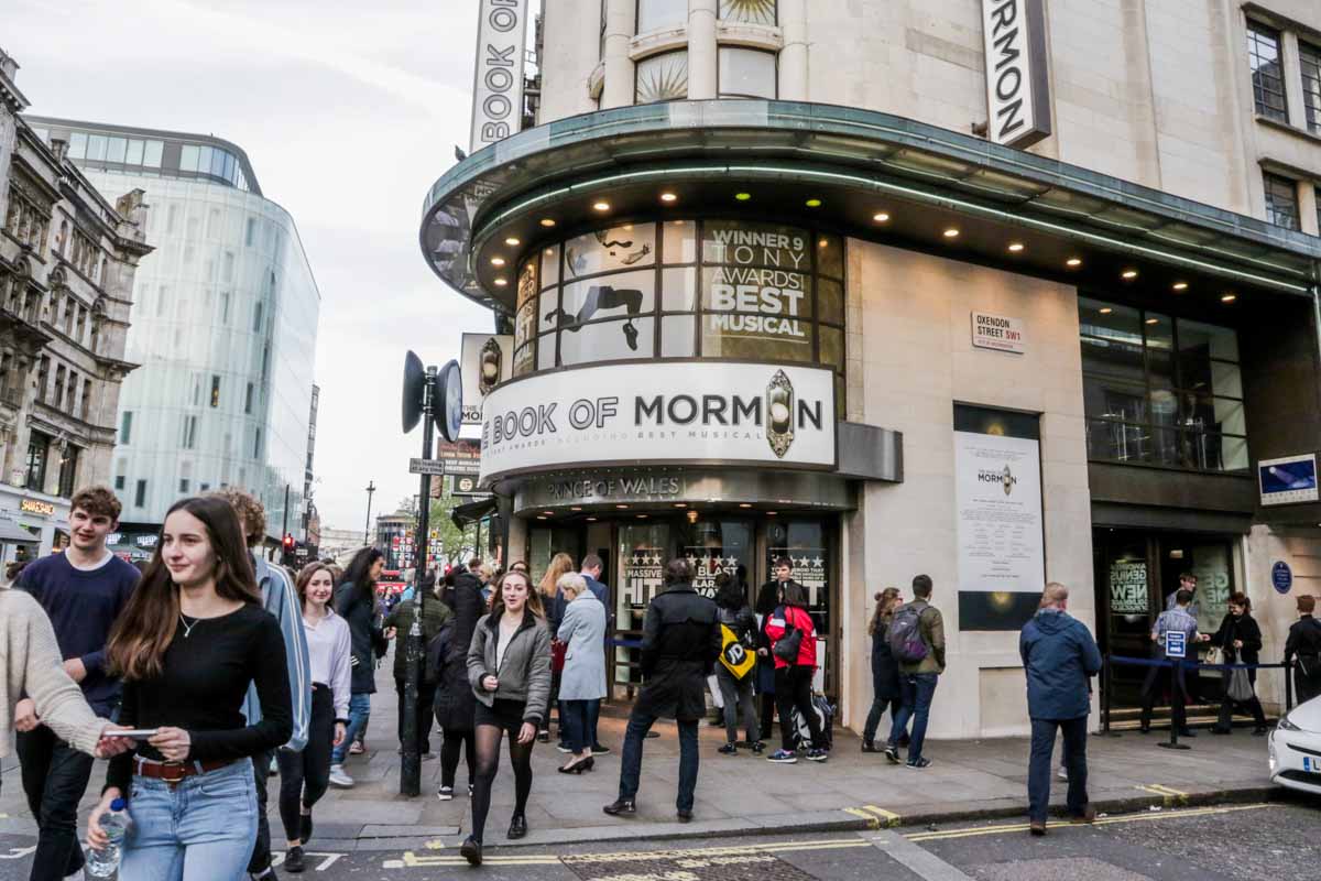 Entrance of Prince of Wales Theatre for the Book of Mormon - Benefits of Solo Travelling