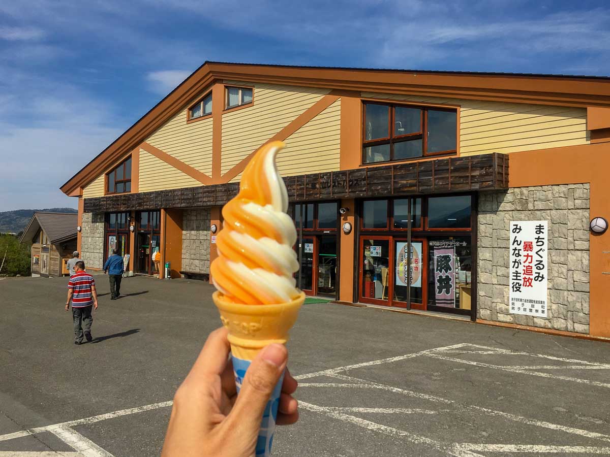 Melon ice cream at Mount Io - Budget Hokkaido Road Trip Itinerary