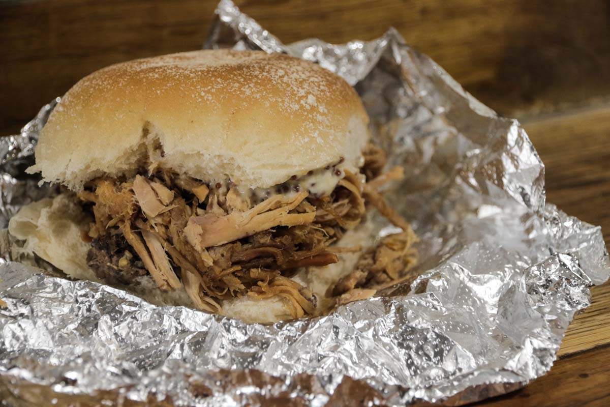 Pulled Scottish Hog Roast in Freshly Baked Bread Rolls in Oink - Scotland Wales London Itinerary BritRail Pass