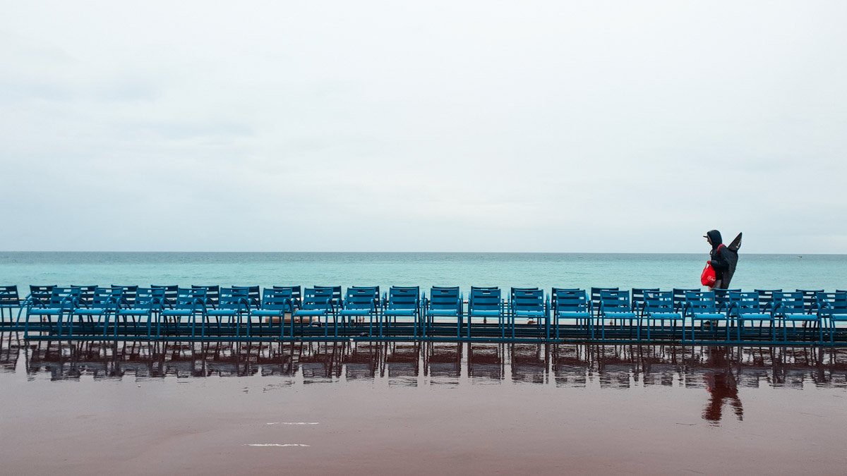 Row of chairs at beach in Nice Southern France - France Itinerary
