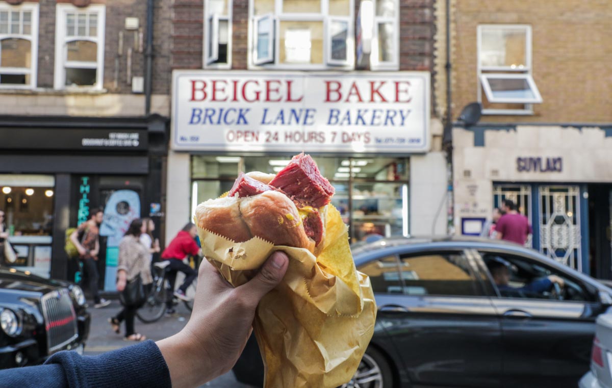 Salt Beef Beigel from Beigel Bake - Scotland Wales London Itinerary BritRail Pass