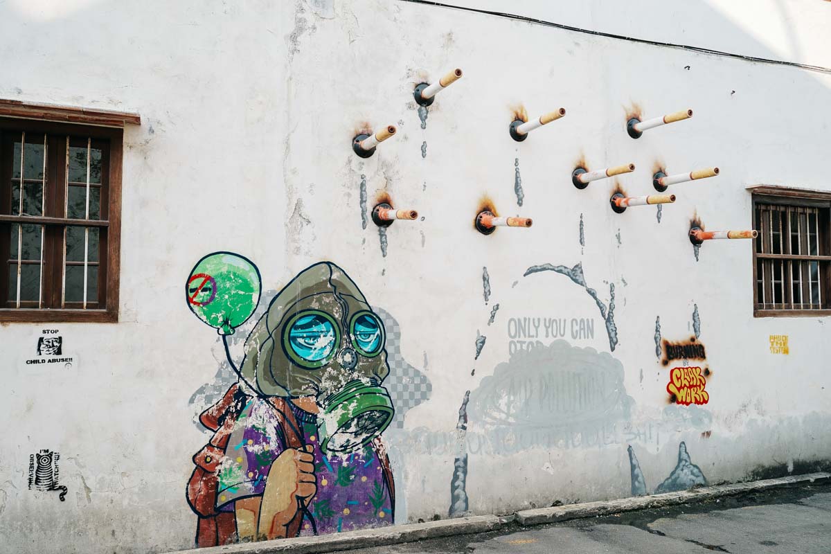 Street Art Ah Quee Street Cigarette - Cruise Penang Day Trip Guide