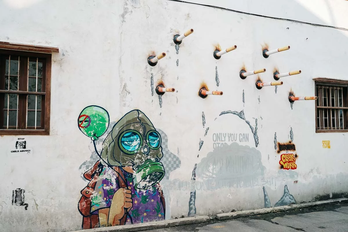 Street Art Ah Quee Street Cigarette - Cruise Penang Day Trip Guide