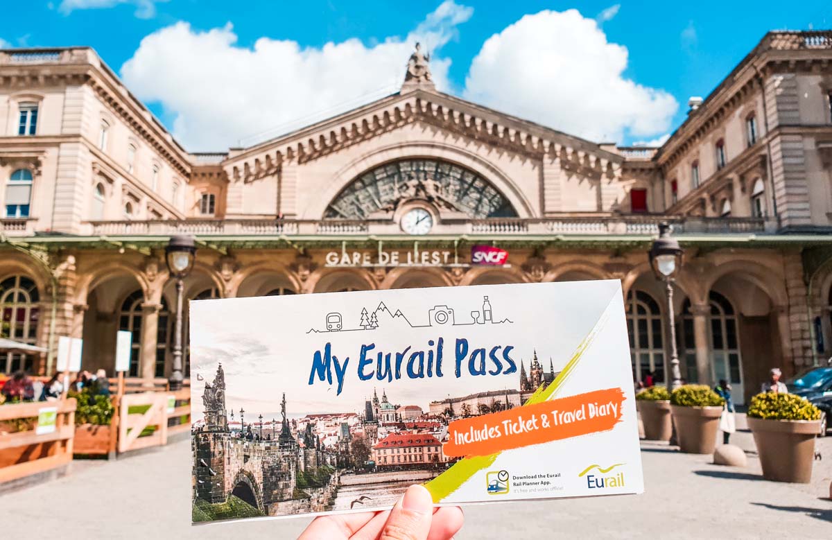 Eurail Pass in front of Gare de L'est, France - Europe Itinerary Backpacking on Budget