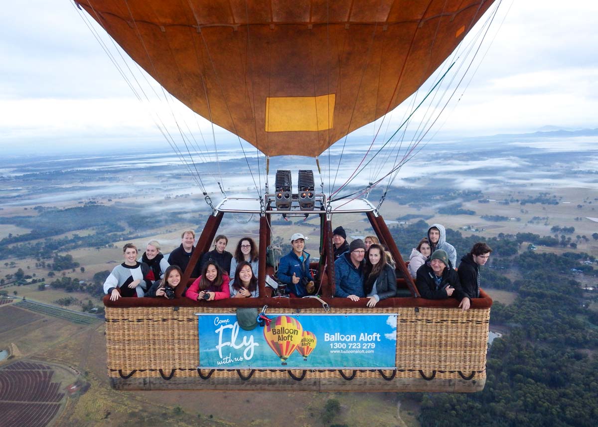 Group pic on hot air balloon - NSW Australia Road Trip Itinerary