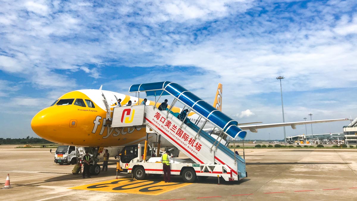 Scoot Aircraft at Haikou Meilan International Airport in Hainan - Raffles Hainan Hotel Review