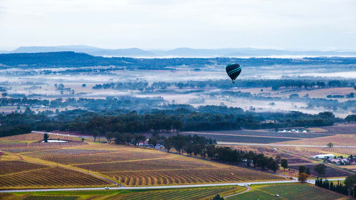 View of Hunter Valley view from hot air balloon - NSW Australia Road Trip Itinerary