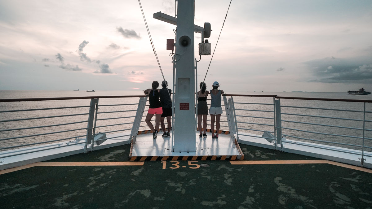 viewing sunset at helipad rcc - voyager of the seas