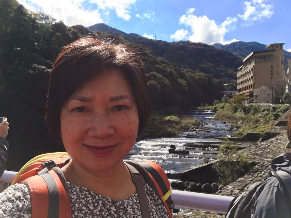Merine Chung with her backpack in Japan - 58-year-old Singaporean Solo Backpacker