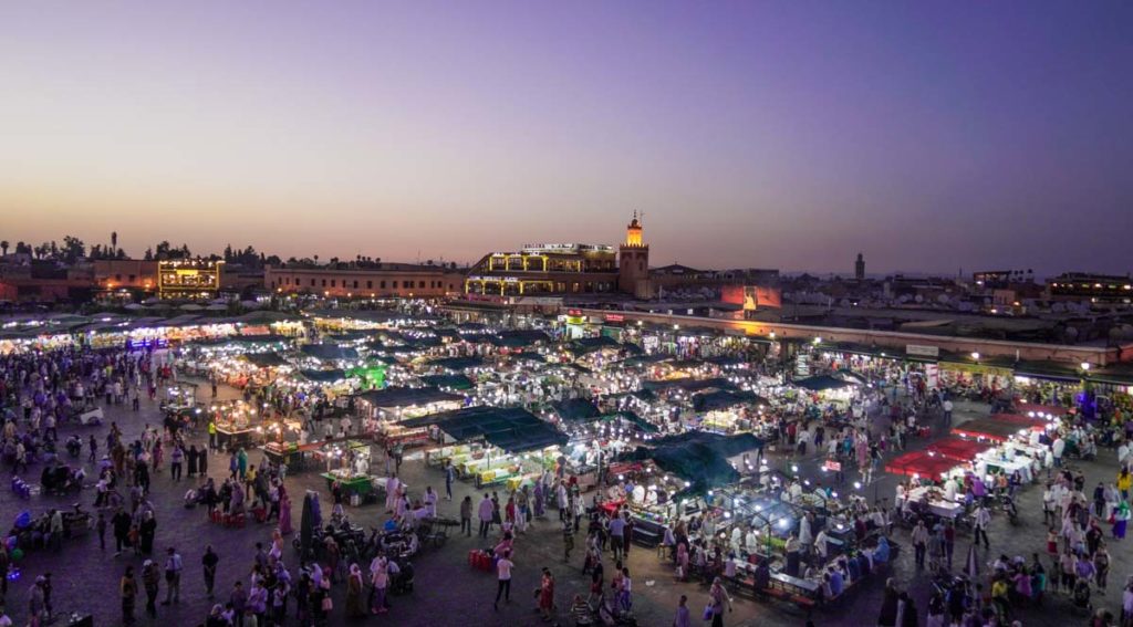 Top-down view of Jemaa el-Fnaa in Marrakesh