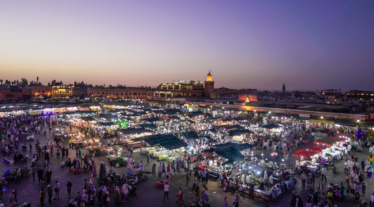 Top-down view of Jemaa el-Fnaa in Marrakesh - 13-Day Morocco Itinerary